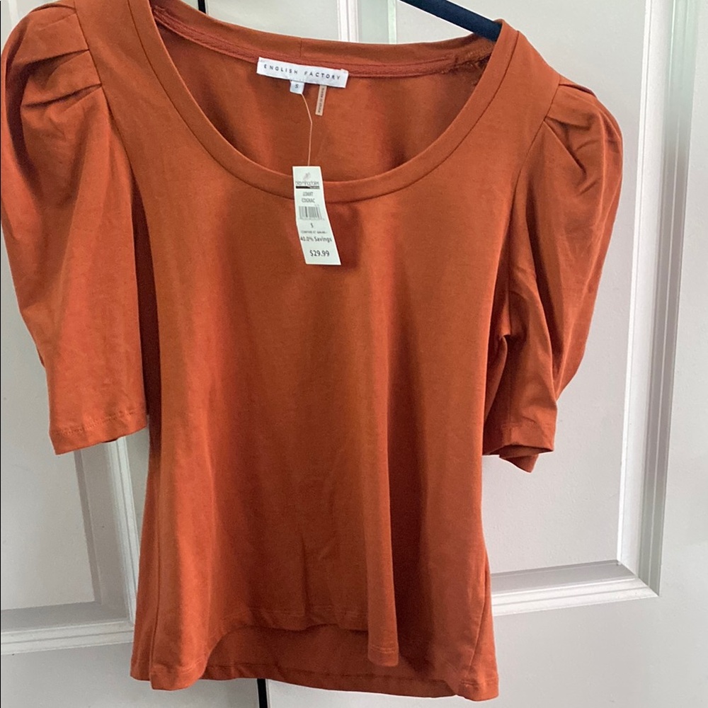 English Factory Women's Burnt Sienna Puff Sleeve Top, Size small.